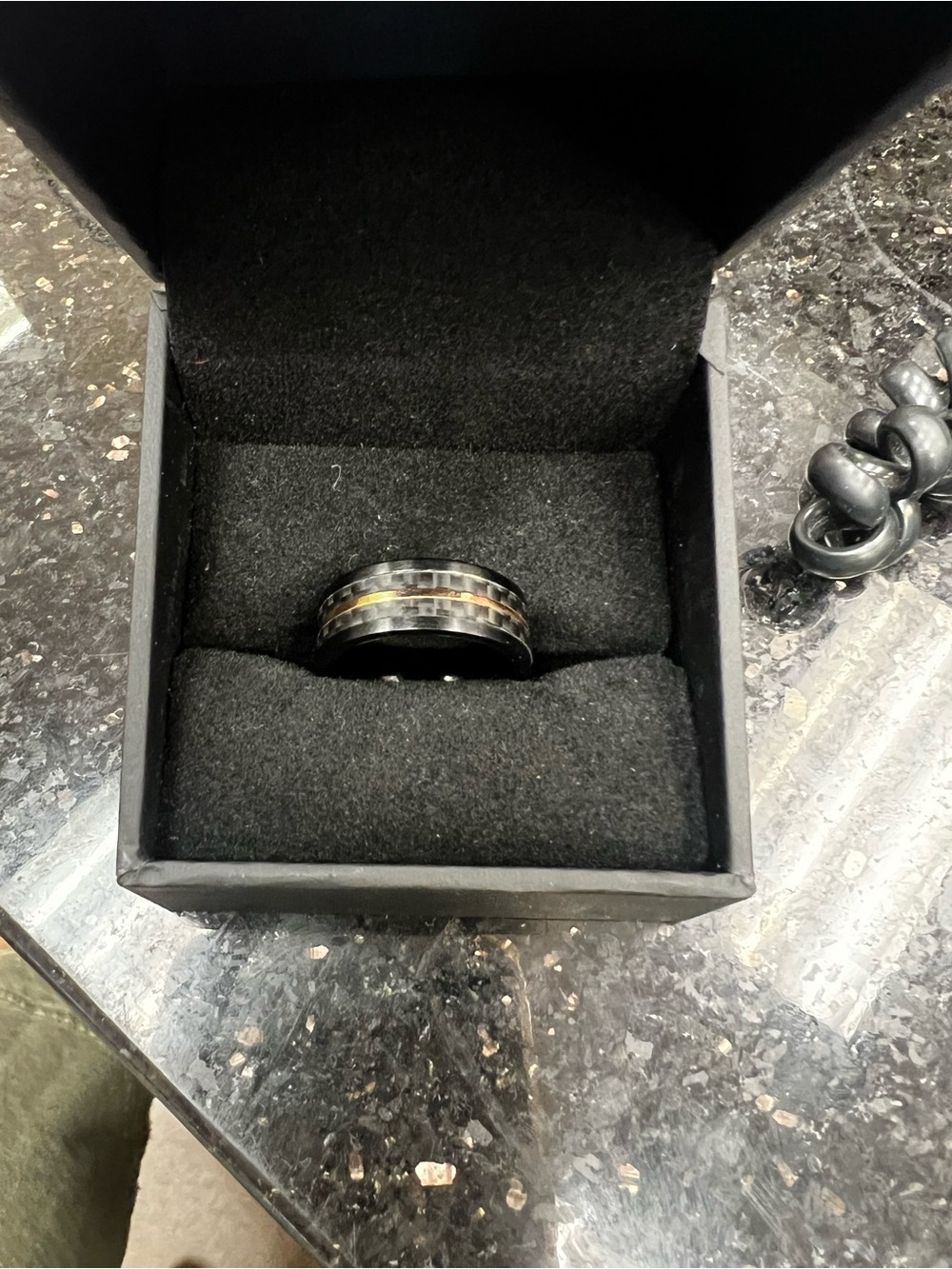 Kay Jewelers Black Ring with Gold Carbon-Fiber Accent